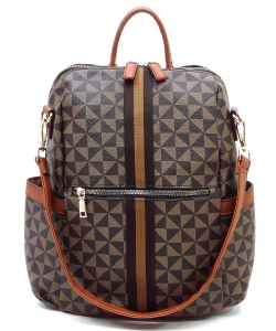 PM Monogram Striped Convertible Backpack PM2706 COFFEE